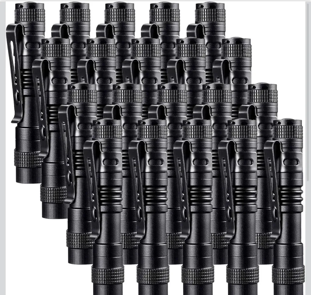 Matte black mini LED flashlights with a pocket clip, sized for engraved batch gifts